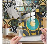 30 autocollants muraux pour carrelage, style bohème géométrique vert rétro, imperméables, en mosaïque, pour cuisine, salon, salle de bain, sol, décoration DIY, auto-adhésifs (B, 15 x 15 cm)