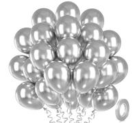 30 Ballons Argent Métallique,12" Ballons Argent Latex Argent, Ballons Métallique Hélium Argent pour Anniversaire Mariage JGA Fête Décoration Communion