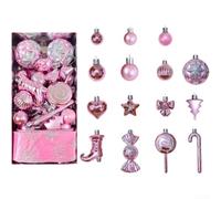 30 Boules de Noël Variées Ruban pour bonbon 30 Boules de Noël | Designs variés, rubans, bonbons, bottes, nœuds, plastique peint, diversité festive(Pink B)