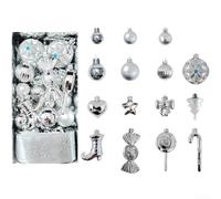 30 Boules de Noël Variées Ruban pour bonbon 30 Boules de Noël | Designs variés, rubans, bonbons, bottes, nœuds, plastique peint, diversité festive(Silver)