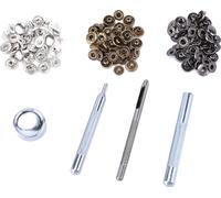 30 boutons-pression en métal de 10 mm avec kit d'outils en cuir pour l'artisanat du cuir (argent, bronze, noir)