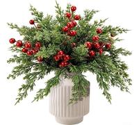 30 branches de pin artificielles 3D plus 15 tiges de baies rouges pour un design floral, une couronne et des décorations de maison de vacances