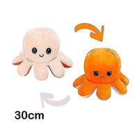(30 cm - Beige orange) Peluche pieuvre réversible 30/40 cm avec motif recto verso