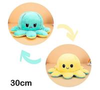 (30 cm - Bleu Jaune) Peluche pieuvre réversible 30/40 cm avec motif recto verso