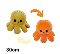 (30 cm - Jaune Orange) Peluche pieuvre réversible 30/40 cm avec motif recto verso