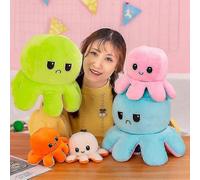 (30 cm - Rose Bleu foncé) Peluche pieuvre réversible 30/40 cm avec motif recto verso