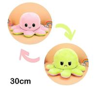 (30 cm - Rose Vert) Peluche pieuvre réversible 30/40 cm avec motif recto verso