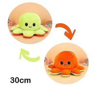 (30 cm - Vert Orange) Peluche pieuvre réversible 30/40 cm avec motif recto verso