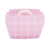 30 Compartiments Boîte de Rangement Cosmétique, à 3 Couches, Rose | Plastique Transparent Rigide, Poignée Supérieure Pratique, Cloisons Amovibles, pour Cosmétiques et Loisirs Créatifs