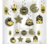 30 décorations Ramadan Moubarak, spirales suspendues Eid Moubarak, spirales suspendues en feuille d'aluminium scintillante en forme de lune et d'étoile pour la décoration de plafond de la fête Ramadan
