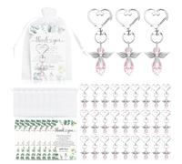 30 ensembles ange porte-clés avec sacs-cadeaux en organza, je vous remercie les étiquettes de faveur, les cadeaux de retour d'invité réfléchi pour Baby Shower, anniversaire, mariage et baptême