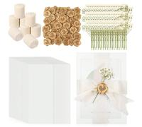 30 ensembles d'enveloppes en velin pré-pliées (conviennent aux invitations 5x7 pouces), autocollants de sceau de cire eucalyptus bronze, ruban de mousseline et fleurs artificielles, ensemble d'emballa
