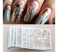 30 feuilles d'autocollants et de décalcomanies d'art pour ongles 3D avec motifs floraux gaufrés de style européen. Autocollants pour ongles avec design de vignes florales en relief dorées roses, forme