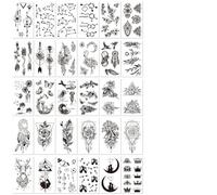 30 Feuilles D'Autocollants Noirs Imperméables À La Mode, Motifs De Tatouages Temporaires Avec Signes Du Zodiaque, Baleines Et Motifs Floraux