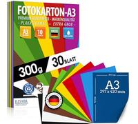 30 feuilles de carton PAPIER COLORÉ DIN A3 - Set de photo 300g / m² 10 couleurs - papier kraft & feuilles de carton colorées, feuilles enfants & bricolage, soyez créatif, FABRIQUÉ EN ALLEMAGNE