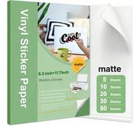 30 feuilles de papier autocollant vinyle imprimable premium, blanc mat autoadhésif, papier autocollant imperméable, couleurs séchant rapidement, résistant à la déchirure, convenant aux imprimantes à j