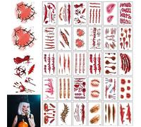 30 Feuilles Tatouages Cicatrices Halloween Tatouage Zombie, Halloween Zombie Cicatrices Tatouages Autocollants, Fausse Cicatrice, Halloween Imperméable Tatouages Temporaires