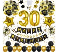 30. Kit de décoration d'anniversaire noir et or Ballons Confetti Bannière