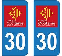 30 La Région Occitanie Pyrénées-Méditerranée département région Autocollant Plaque immatriculation Sticker, Couleur : Bleu, Angle : Arrondi