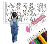 30 M*30 CM Rouleau Coloriage, Rouleaux Dessin Coupables, Rouleau Papier Dessin, avec 12 Crayons Couleur, Découpable, Collable, pour Enfants, Etudiants, Cadeaux D'anniversaire (Motif Princesse)