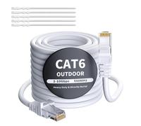30 m CAT6 Outdoor Ethernet Cable, White, Internet Network Cable, Gigabit, Robust, Waterproof, Direct Lay, for POE Camera, Connection Cable, LAN Long Cat 6/5e/5 RJ45 + 25 Cable Ties