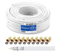 30 m HQ Coaxial Satellite Cable SAT 130dB Shielded 4 Layers DVB-S DVB-S2 DVB-T DVB-C 4K 1080p Full HD HDTV + 10 Gold Plated F Connectors