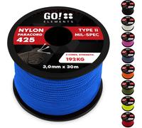 30 M Nylon Paracord Ripstop-3 Mm Paracord Rope 425 Type Ii Lines As Outdoor Rope,All-Purpose Rope,Survival Rope-Nylon Line Max. 193 Kg,Colour: Blue