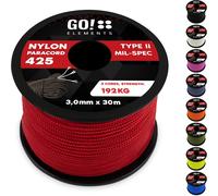 30 M Nylon Paracord Ripstop-3 Mm Paracord Rope 425 Type Ii Lines As Outdoor Rope,All-Purpose Rope,Survival Rope-Nylon Line Max. 193 Kg,Colour: Red