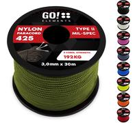 30 M Nylon Paracord Ripstop-3 Mm Paracord Rope 425 Type Ii Lines As Outdoor Rope,All-Purpose Rope,Survival Rope-Nylon Line Max. 193 Kg,Colour: Olive