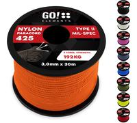 30 M Nylon Paracord Ripstop-3 Mm Paracord Rope 425 Type Ii Lines As Outdoor Rope,All-Purpose Rope,Survival Rope-Nylon Line Max. 193 Kg,Colour: Orange