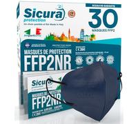 30 masques FFP2 certifiés CE BLEU avec élastiques noirs Logo en relief SICURA BFE ≥99% Fabriqué en Italie Masques FFP2 SANITISÉS et scellés individuellement