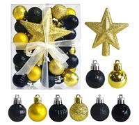 30 Mini-Boules de Noël avec Cintre,3CM Boules de Noël Noir Or Petites Boules de Noël Mini-Sapin de Noël de Table Kit de décoration de Sapin de Noël