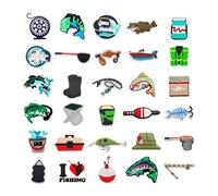 30 Morceaux D'Accessoires De Chaussures De Dessin Animé, Accessoires De Chaussures Perforés, Boucles De Chaussures De Dessins Animées Tridimensionnelles Et Accessoires De Chaussures De La Pêche.