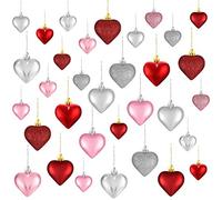 30 Ornements de Coeur de Saint-Valentin, 3 Couleurs et Styles Différents Boules de Coeur Boules de Noël en Forme de Coeur Décorations à Suspendre Coeur pour Anniversaire Mariage, 2 Tailles
