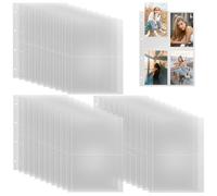 30 Pack 80 Pochettes Photo A4 Classeur, 2/4 Compartiments Pochette Plastique A4 Perforée, Protège Page Photo Double Face Chargement par le Haut, Pochette Transparente pour Mariage, Famille, Voyage