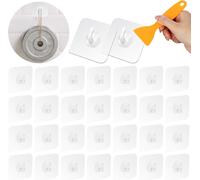 30 Pack Self Adhesive Hooks Invisible Hooks Waterproof Clear Wall Hooks 10kg Max With Scraper For Bathroom,Towels,Clothes,No Nails