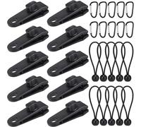 30 Pack Tarp Clips Heavy Duty Tarp Clips With Bungee Cords And D-Buckle,Locking Clips For Fixing Tarps,Awnings,Tarpaulins,Outdoor Camping,Caravan Awnings