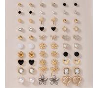 30 paires/set de boucles d'oreilles à tige - métal, faux perles, designs simples et mignons incluant cœur, larme, papillon, strass, fleur, soleil. Idéal pour un port quotidien et les jours fériés - ca
