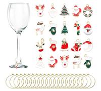 30 pcs / 20 pcs Charmes de Verre à Vin, Alliage de Zinc Noël Étiquette de Marqueurs de Boisson de Gobelet avec Boucle Conception pour Noël Cocktail Champagne Soirée Dégustation Fournitures Cadeaux