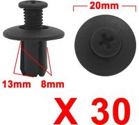 30 pcs 8mm noir Rivets en plastique trou aile fixation Clips pousser axe pour Auto Voiture