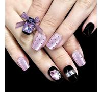30 Pcs Beaux Arcs Complets Complets Faux Ongles Élégant Bâton Sur La Presse À L'œil Des Chats Sur Artificiel Brillant
