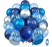 30 Pcs Blue And Silver Balloons Set, Metallic Blue Balloons Light Blue Balloons With Confetti Balloons For Birthday, Wedding, Baby Shower, Party Decoration