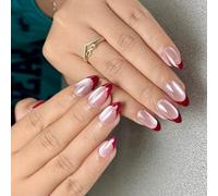 30 PCS CATS Eyes Stick On Nails French Tip Nails Artificial Nails Courts Amander Faux Nails Glossy Press On Nails For Woman