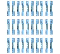 30 Pcs Connecteur Gaine Thermorétractable Métal (16-14 AWG), Cosses Electriques a Sertir Étanches BHT2, Connecteur de Fil Bout à Bout Thermoretractable pour Les Industries Automobile, Bleu
