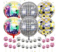 30 Pcs Déco Fête avec Boule à Facette 4D 22 P Ballon Helium Ballons Aluminium Colorés Décoration Gâteau Anniversaire Mini Boule Disco et Accessoires Idéale pour Fêtes Discothèque Anniversaires Remise