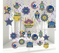 30 Pcs Décorations du Ramadan Moubarak, Tourbillon Suspendu Aïd Moubarak Décor de Feuille de Plafond de Lanterne Étoile Dorée Brillante pour Fête de l'Aïd el-Fitr (Bleu Violet Foncé Or)
