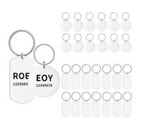 30 Pcs Étiquettes Vierges, Médailles Vierges Gravées pour Chien Chat en Acier Inox, Porte-clés Personnalisables pour Pendentifs Clés à Fabriquer + 30 Porte Cés (15 Ronds, 15 Rectangulaires)