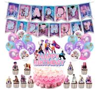 30 Pcs Hun-ters Kit de décoration d'anniversaire, bannière, grande décoration de gâteau, 24 mini décorations et 16 ballons - Décoration de fête cool pour enfants et fans