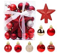 30 Pcs Mini Boules de Noël avec Cintre, 3CM Petites Boules de Noël Rouge et Or Boules Mini Sapin de Noël de Table Décorations de Sapin de Noël Ensemble
