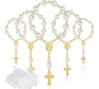 30 Pcs Mini Chapelets Perles de Chapelet de Baptême Rosaires de Baptême de Doigts en Vrac avec Sacs en Organza pour Première Communion Baptême Noël Mariages Faveurs de Fête (Or)